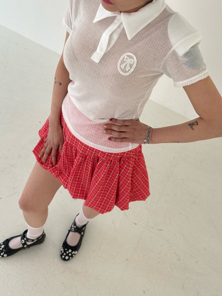 Chavi - Korean Women Fashion - #womensfashion - Ribbon Collar Tee - 5