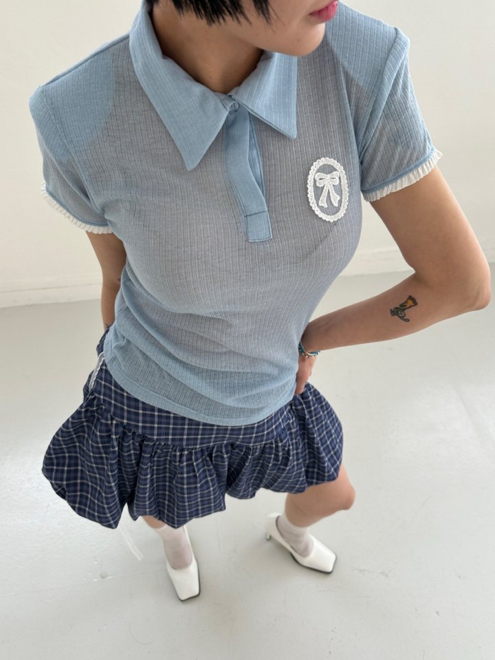 Chavi - Korean Women Fashion - #womensfashion - Ribbon Collar Tee - 7