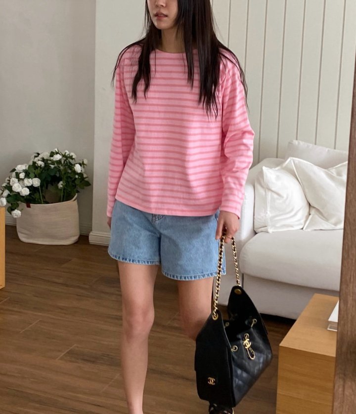 Diana - Korean Women Fashion - #momslook - Andrew Stripe Tee - 2