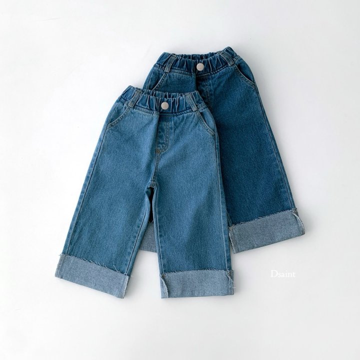 Dsaint - Korean Children Fashion - #Kfashion4kids - Cutting Wide Roll Up Denim Pants