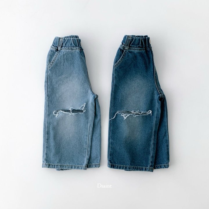 Dsaint - Korean Children Fashion - #kidsshorts - Street Knee Wide Denim Pants - 3