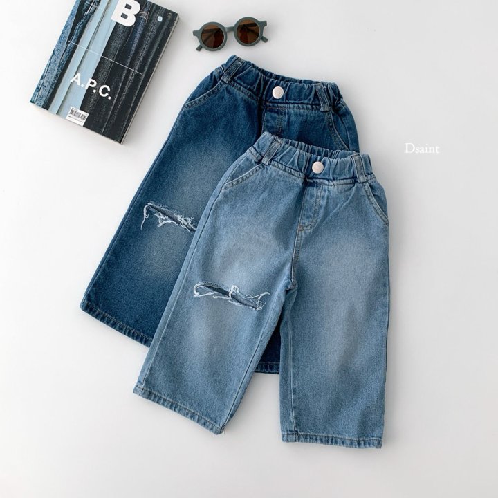 Dsaint - Korean Children Fashion - #kidsshorts - Street Knee Wide Denim Pants - 4