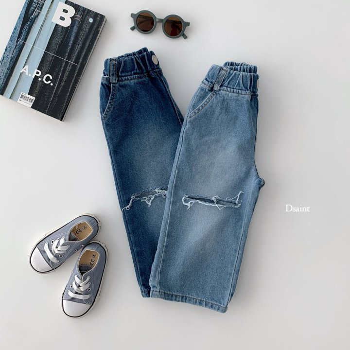 Dsaint - Korean Children Fashion - #kidzfashiontrend - Street Knee Wide Denim Pants - 5