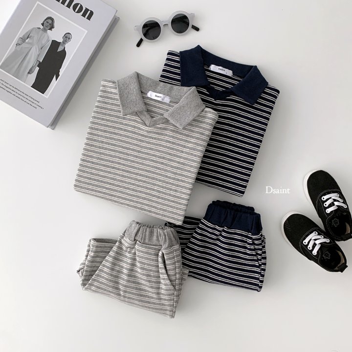 Dsaint - Korean Children Fashion - #kidzfashiontrend - Charles Collar Shorts Top Bottom Set - 7