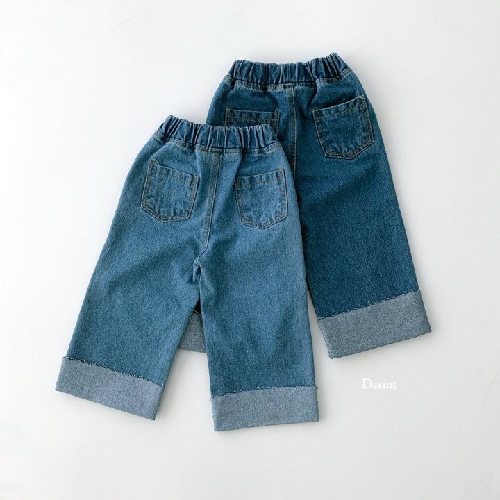 Dsaint - Korean Children Fashion - #magicofchildhood - Cutting Wide Roll Up Denim Pants - 3