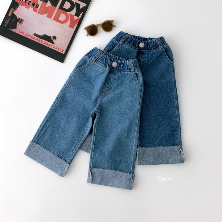 Dsaint - Korean Children Fashion - #magicofchildhood - Cutting Wide Roll Up Denim Pants - 4