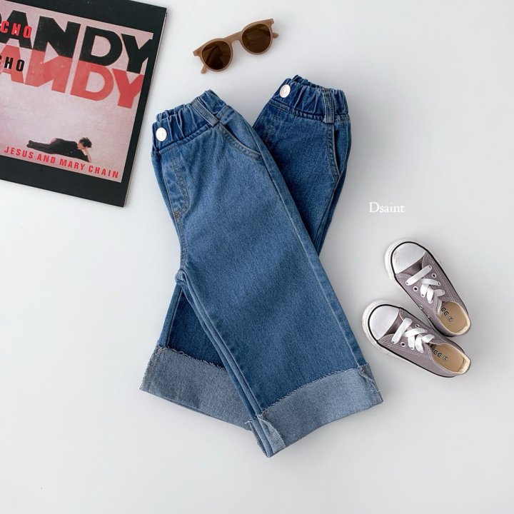 Dsaint - Korean Children Fashion - #prettylittlegirls - Cutting Wide Roll Up Denim Pants - 5