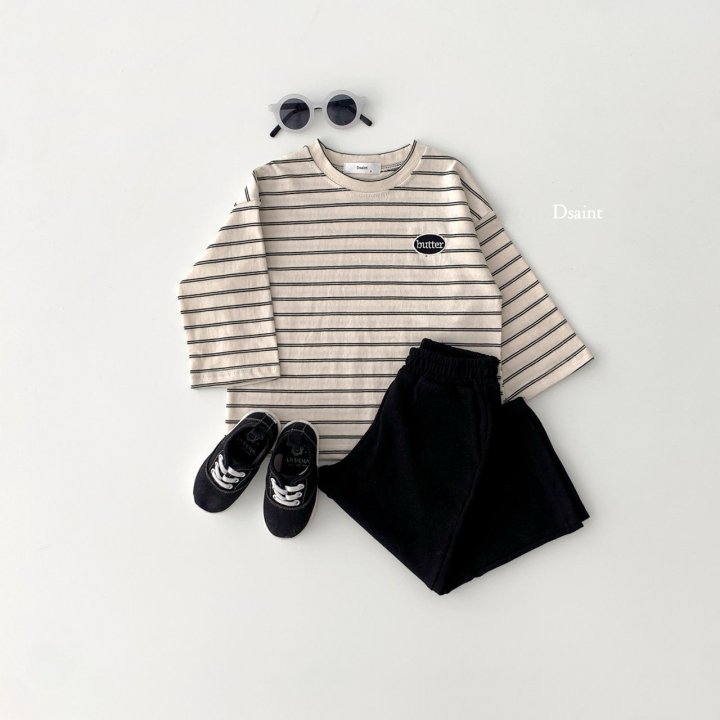 Dsaint - Korean Children Fashion - #todddlerfashion - Stripe Round Butter Tee - 5