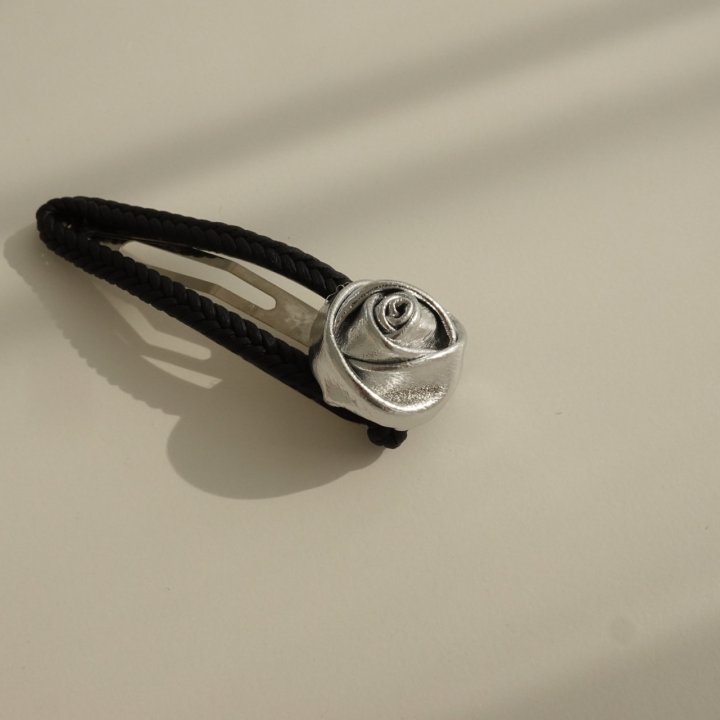 Eeiitt - Korean Women Fashion - #womensfashion - Black Braid Silver Rose Hairpin - 5