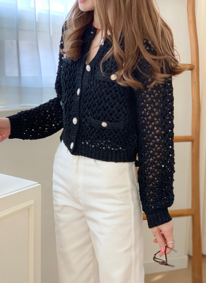 Elmu - Korean Women Fashion - #momslook - Spangle Cardigan - 2
