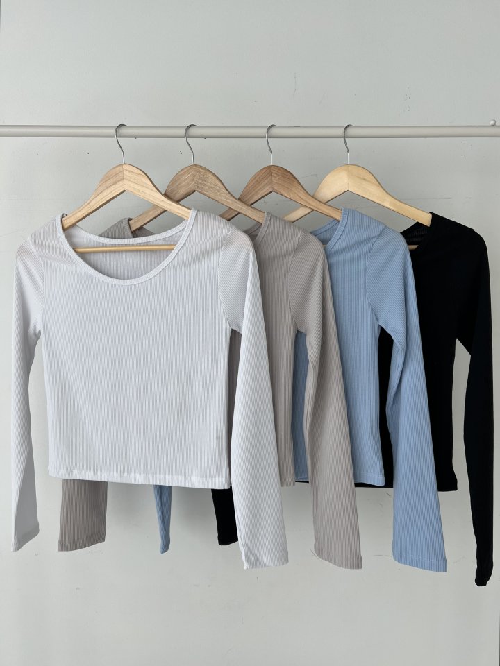 Enten - Korean Women Fashion - #womensfashion - U Neck Ribbed Tee - 6