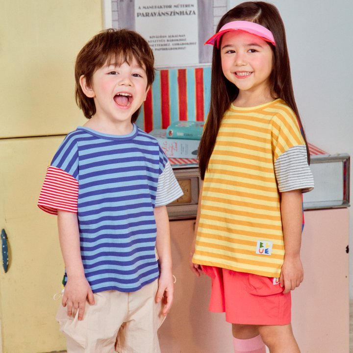 Firstblue - Korean Children Fashion - #kidzfashiontrend - Stripe Raglan Short Sleeve Tee - 4