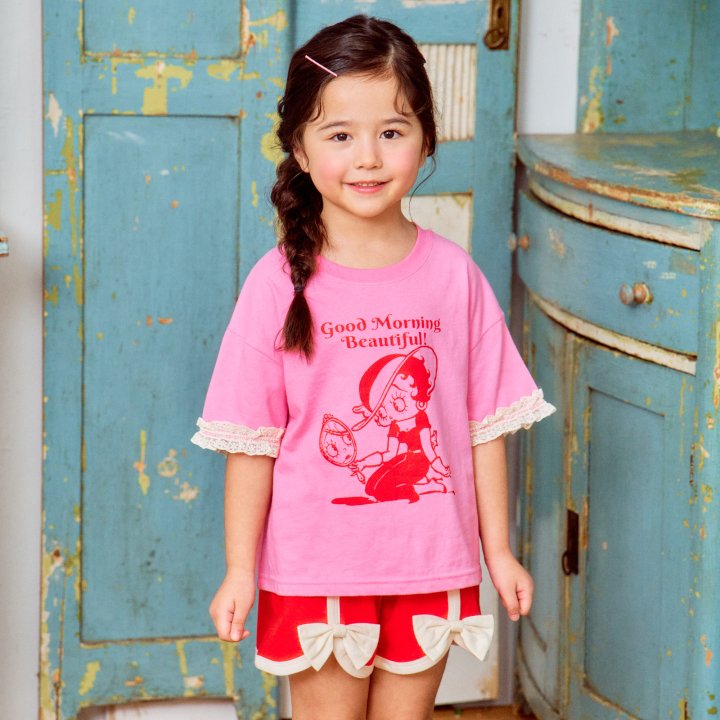 Firstblue - Korean Children Fashion - #Kfashion4kids - Lace Sleeve Short Sleeve Tee - 5