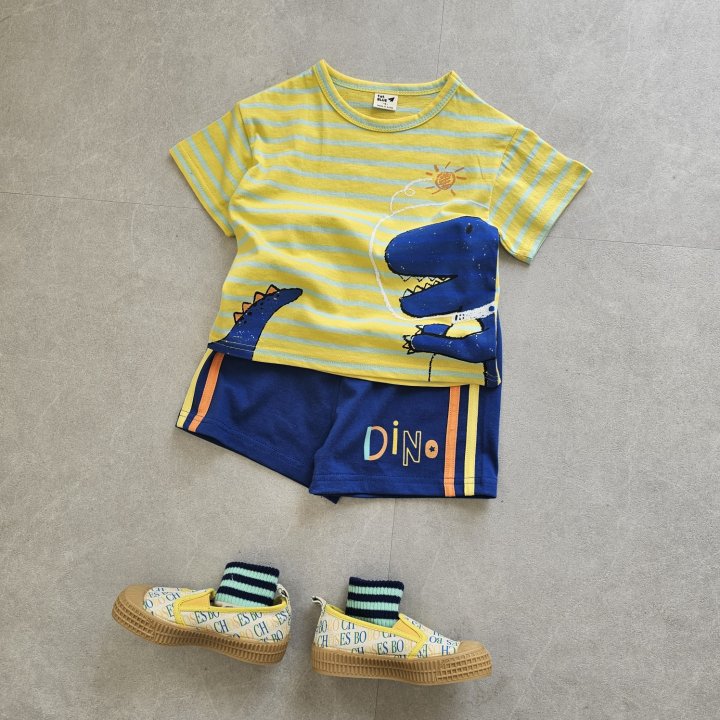 Firstblue - Korean Children Fashion - #childofig - Dino Stripe Short Sleeve Tee - 8
