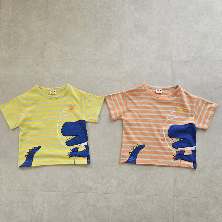 Firstblue - Korean Children Fashion - #childofig - Dino Stripe Short Sleeve Tee - 9