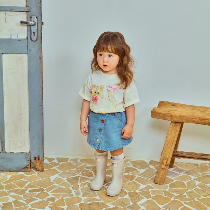 Firstblue - Korean Children Fashion - #discoveringself - Ribbon Cat Short Sleeve Tee