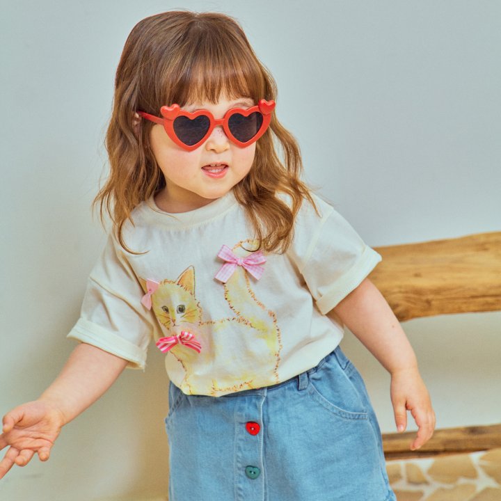 Firstblue - Korean Children Fashion - #fashionkids - Ribbon Cat Short Sleeve Tee - 2