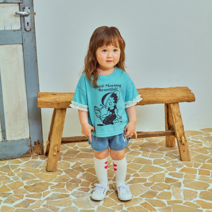 Firstblue - Korean Children Fashion - #fashionkids - Lace Sleeve Short Sleeve Tee