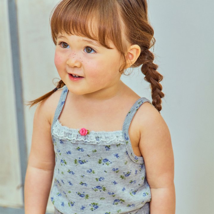 Firstblue - Korean Children Fashion - #kidsshorts - Waffle Flower Sleeveless Tee - 2