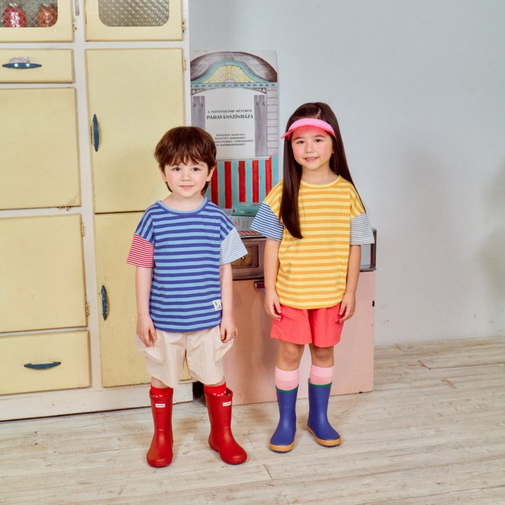 Firstblue - Korean Children Fashion - #kidsshorts - Stripe Raglan Short Sleeve Tee