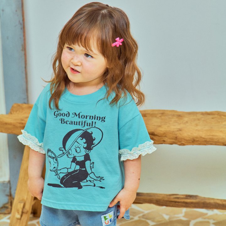Firstblue - Korean Children Fashion - #kidsshorts - Lace Sleeve Short Sleeve Tee - 2