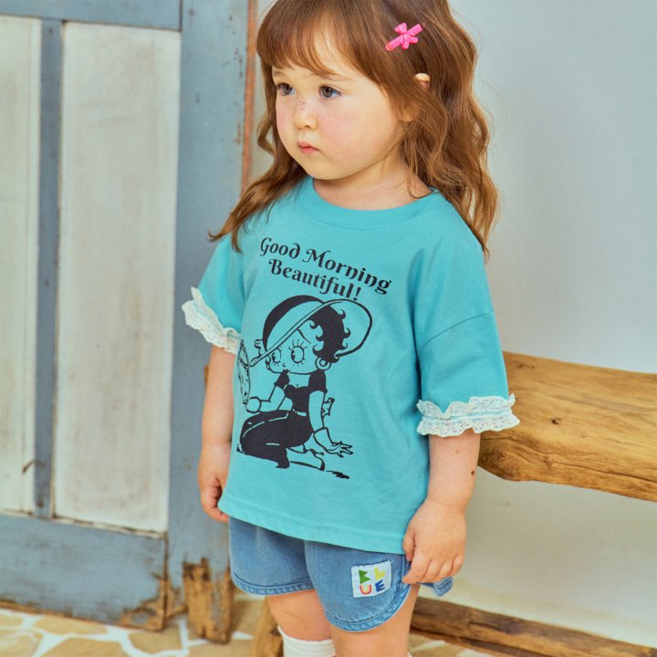 Firstblue - Korean Children Fashion - #kidsstore - Lace Sleeve Short Sleeve Tee - 3