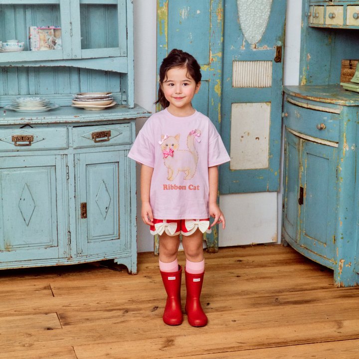Firstblue - Korean Children Fashion - #kidzfashiontrend - Ribbon Cat Short Sleeve Tee - 5