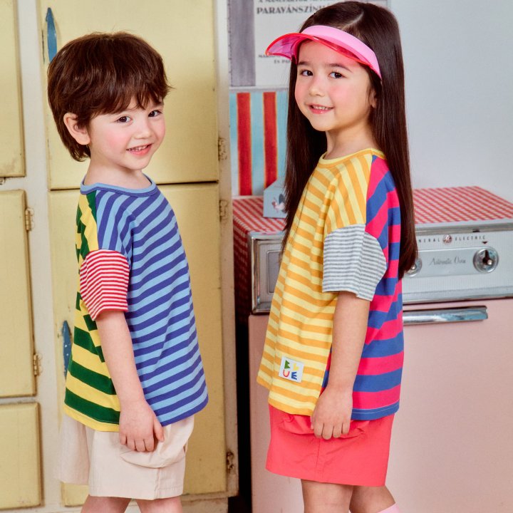 Firstblue - Korean Children Fashion - #littlefashionista - Stripe Raglan Short Sleeve Tee - 5