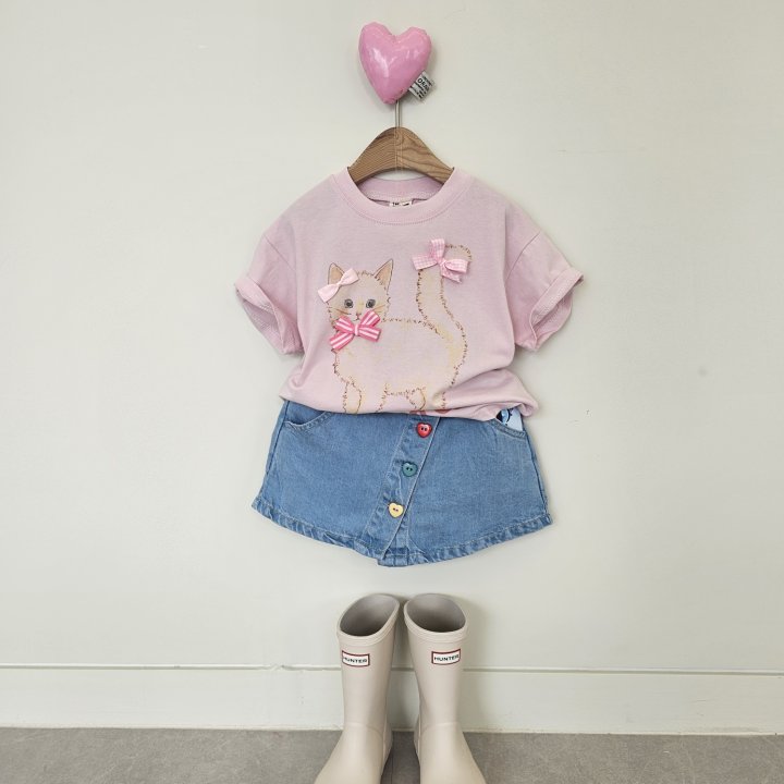Firstblue - Korean Children Fashion - #magicofchildhood - Ribbon Cat Short Sleeve Tee - 8