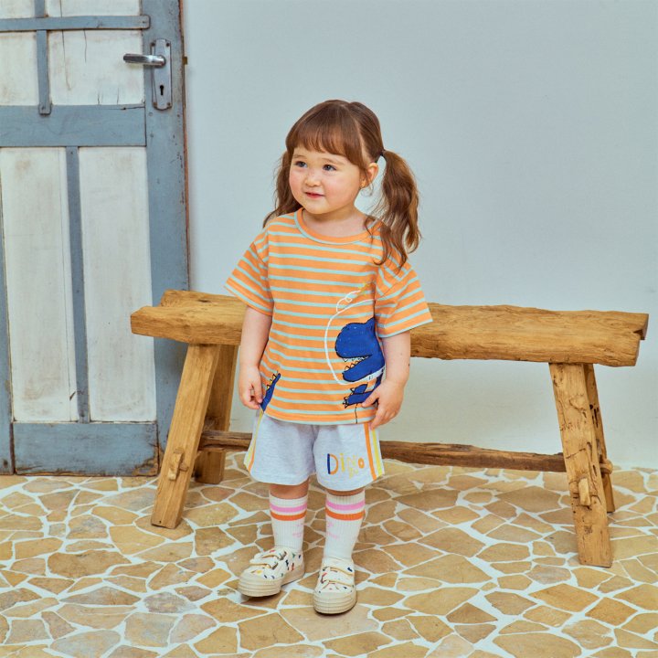 Firstblue - Korean Children Fashion - #minifashionista - Dino Stripe Short Sleeve Tee - 6