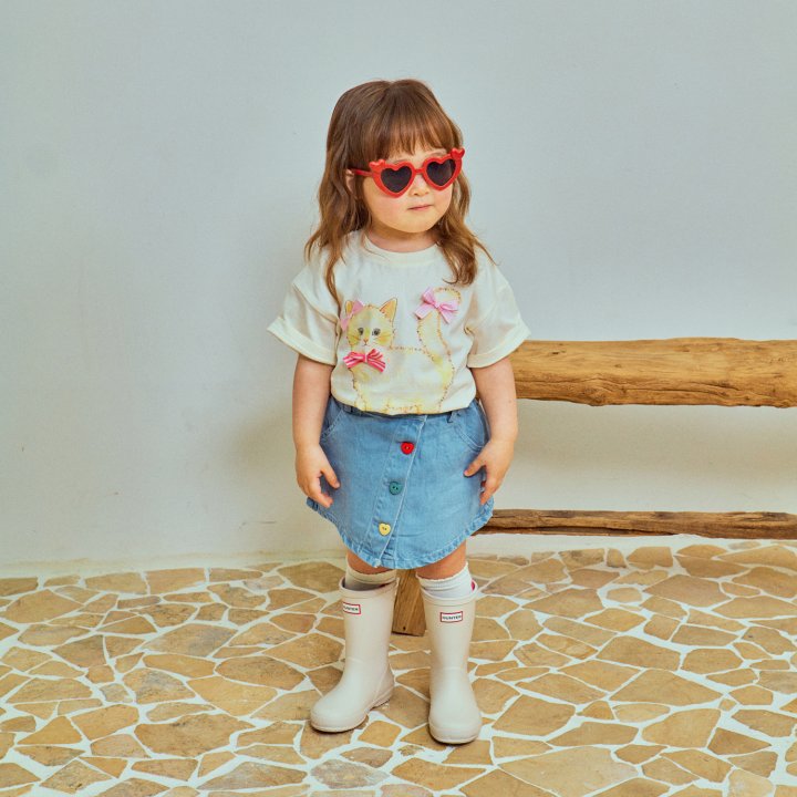 Firstblue - Korean Children Fashion - #prettylittlegirls - Ribbon Cat Short Sleeve Tee - 10