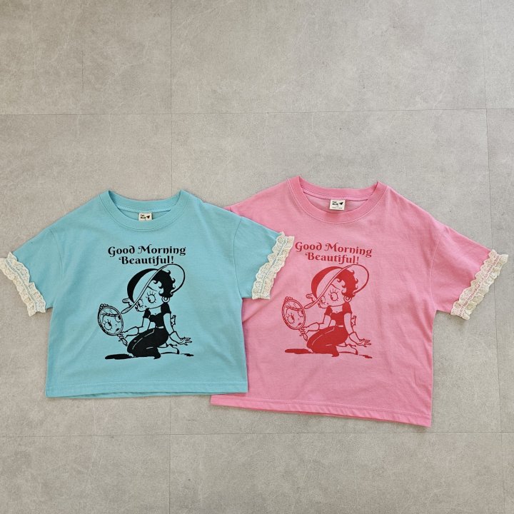 Firstblue - Korean Children Fashion - #prettylittlegirls - Lace Sleeve Short Sleeve Tee - 9