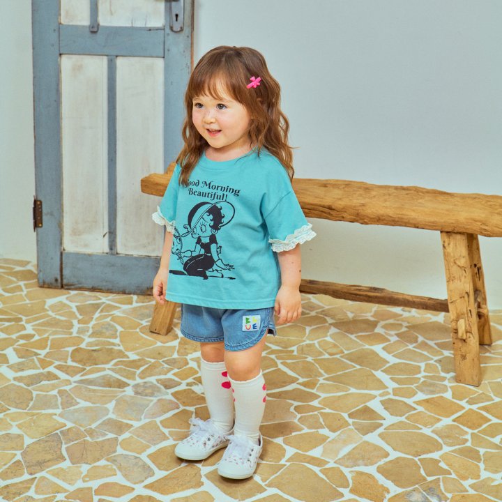 Firstblue - Korean Children Fashion - #todddlerfashion - Lace Sleeve Short Sleeve Tee - 10