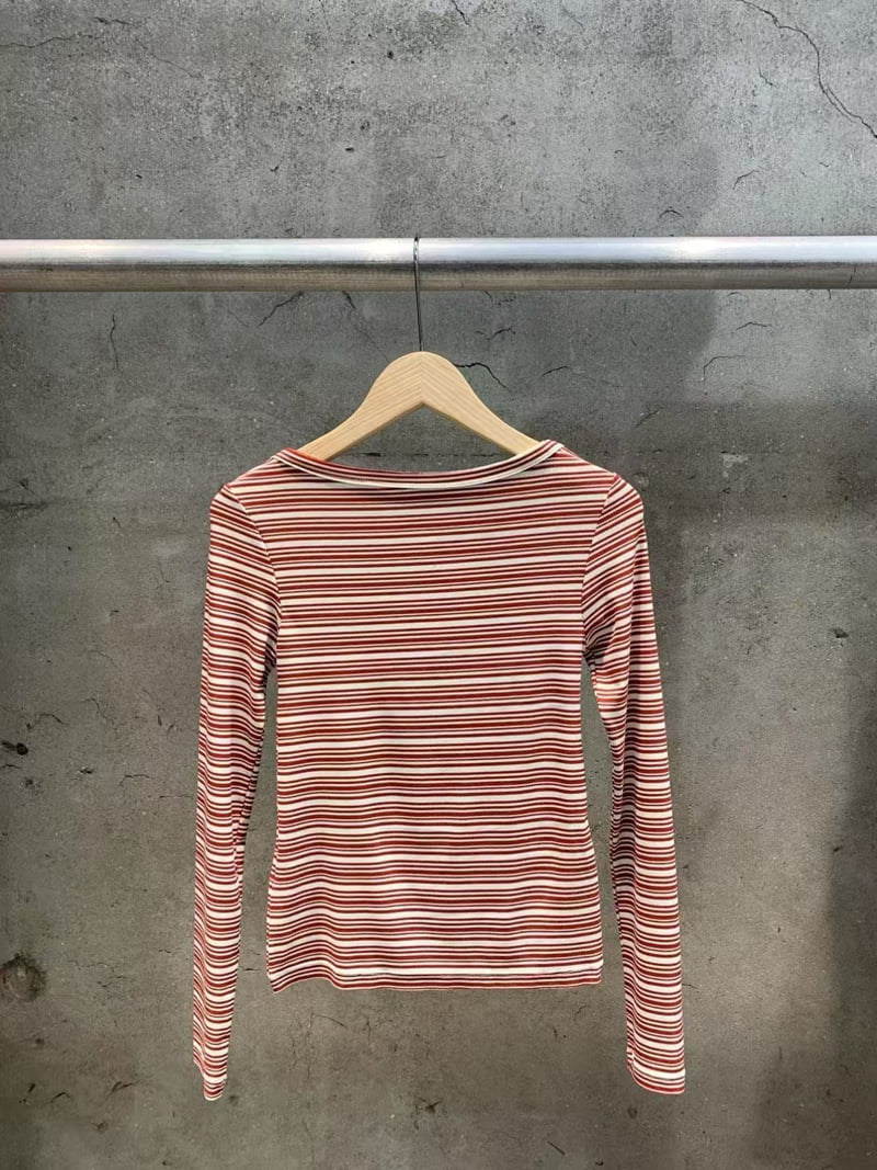 Gavara Market - Korean Women Fashion - #womensfashion - Serin Stripe Long Sleeve Tee - 5