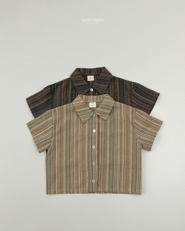 Haro Haro - Korean Children Fashion - #designkidswear - Bell Stripe Short Sleeve Shirt - 2