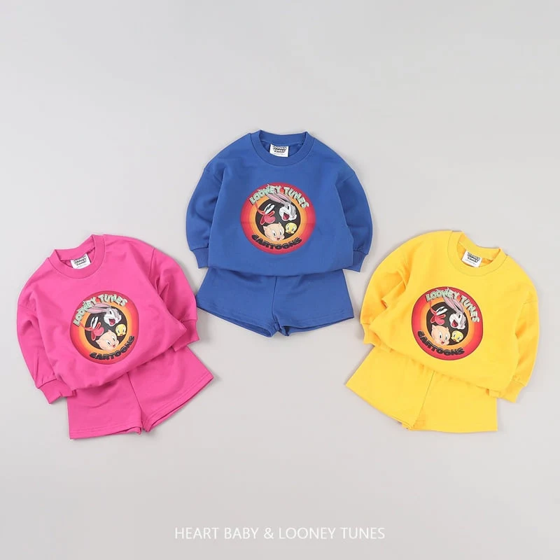 Heart Baby - Korean Children Fashion - #toddlerclothing - Looney Shorts Top Bottom Set - 4