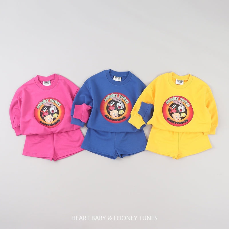Heart Baby - Korean Children Fashion - #toddlerclothing - Looney Shorts Top Bottom Set - 3