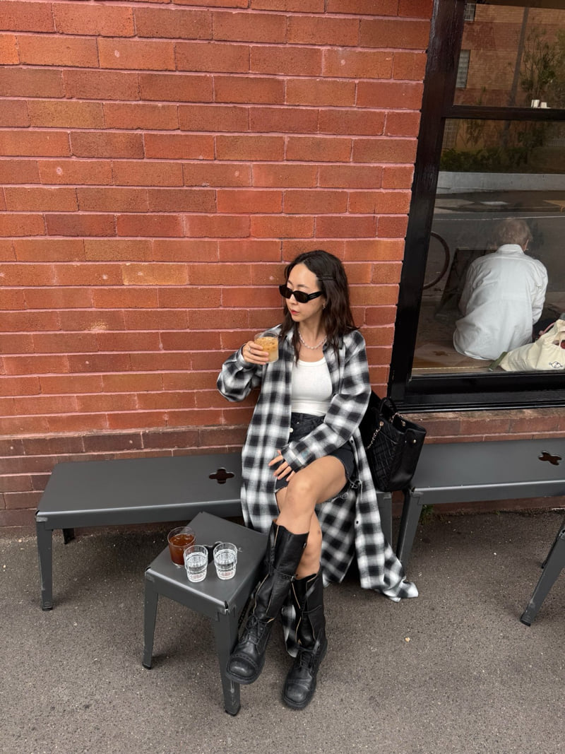 Heil - Korean Women Fashion - #momslook - Check Maxi Shirt - 2