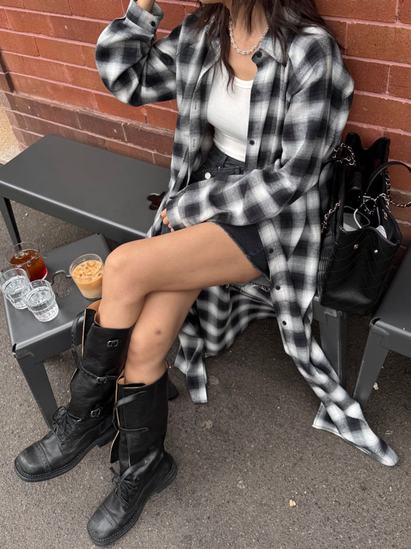 Heil - Korean Women Fashion - #momslook - Check Maxi Shirt - 6