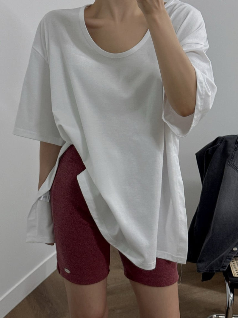 Heil - Korean Women Fashion - #momslook - Slit U-neck Tee - 8