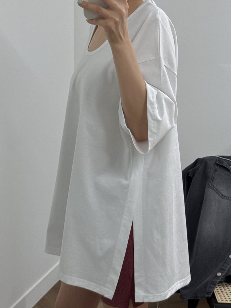 Heil - Korean Women Fashion - #thatsdarling - Slit U-neck Tee - 6