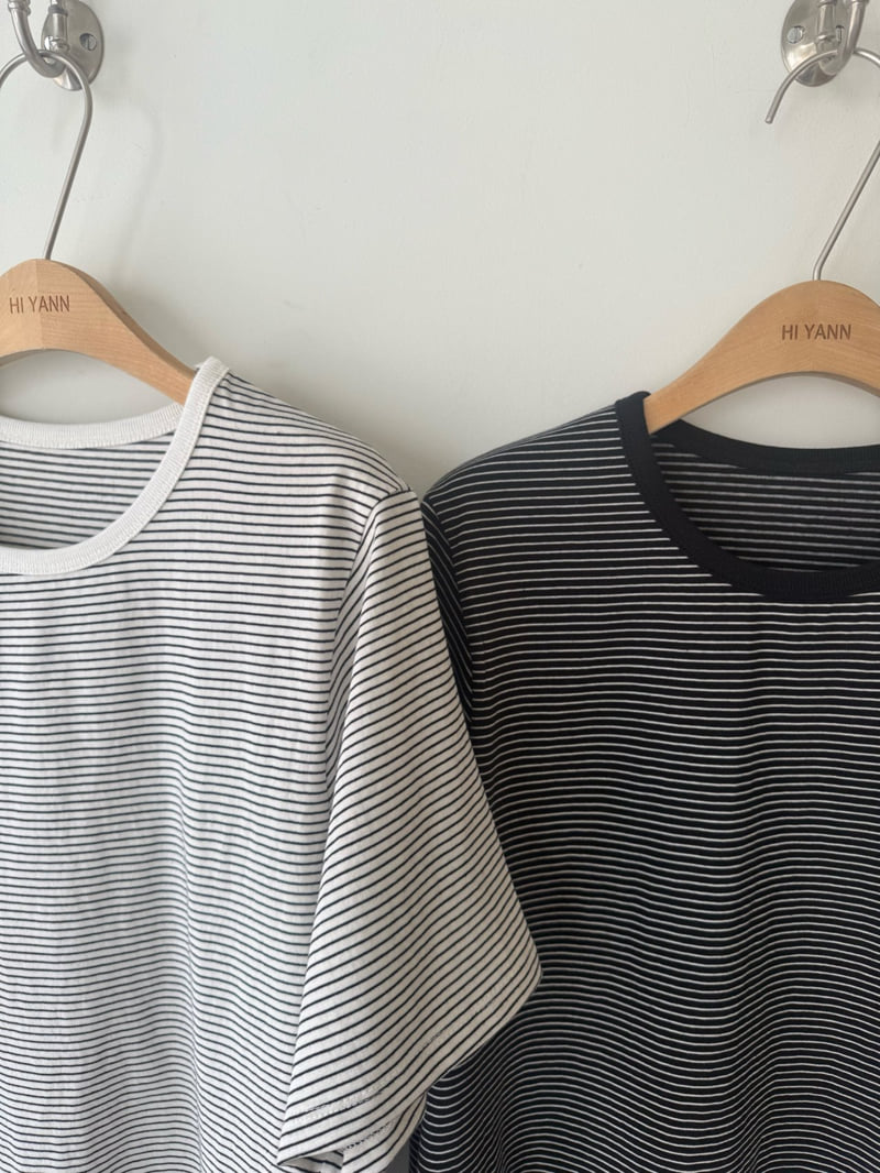 Hiyann - Korean Women Fashion - #momslook - Stripe Short Sleeve Tee - 5