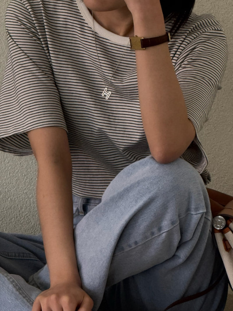 Hiyann - Korean Women Fashion - #momslook - Stripe Short Sleeve Tee - 7