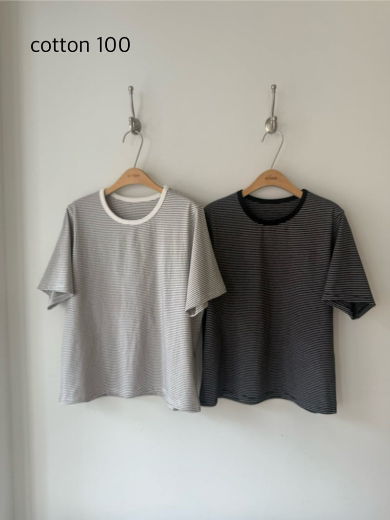 Hiyann - Korean Women Fashion - #romanticstyle - Stripe Short Sleeve Tee