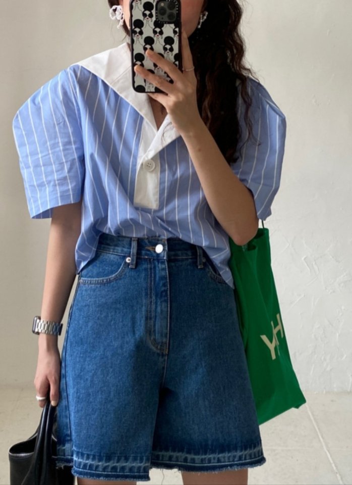 I'm here - Korean Women Fashion - #momslook - Hem Denim Shorts - 10