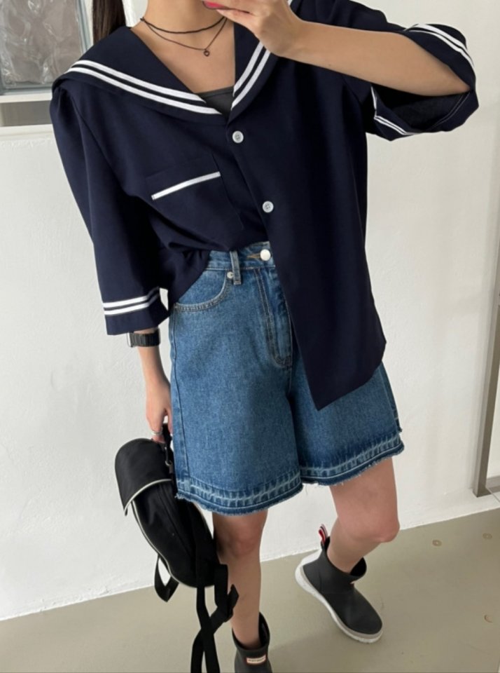 I'm here - Korean Women Fashion - #momslook - Hem Denim Shorts - 6