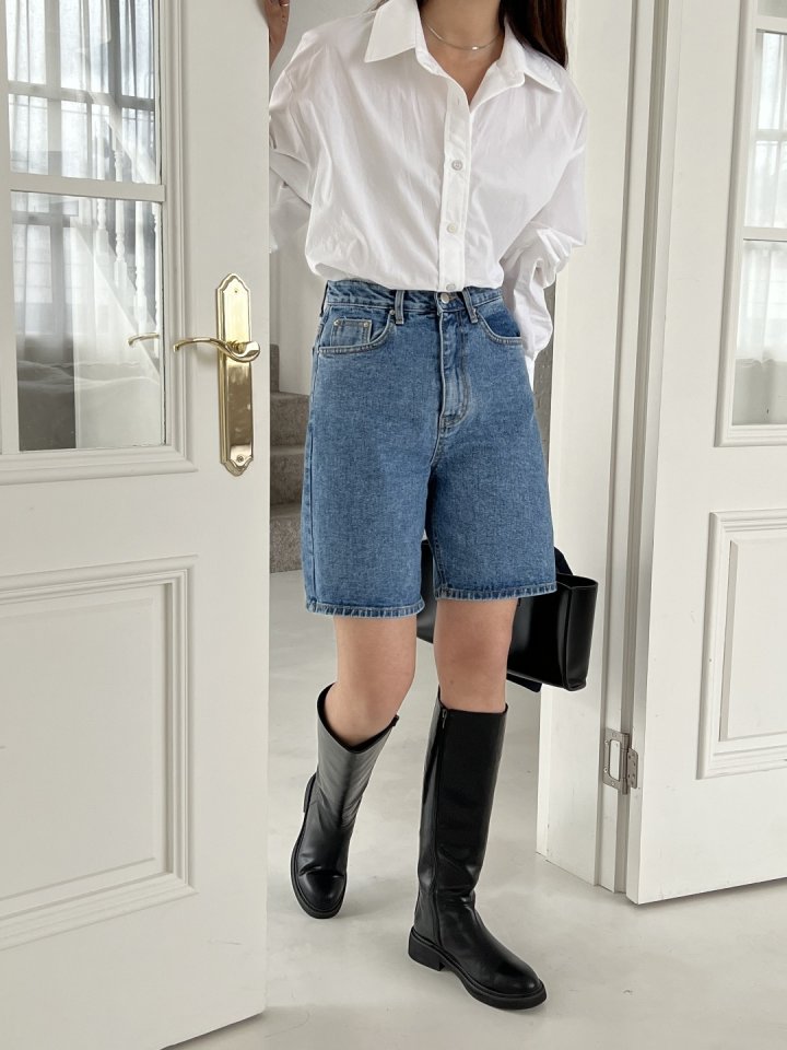 I'm here - Korean Women Fashion - #momslook - Denim Shorts - 4