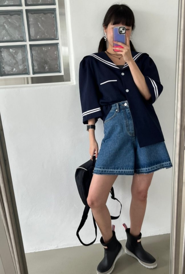 I'm here - Korean Women Fashion - #womensfashion - Hem Denim Shorts - 9
