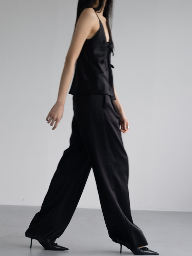 Inssense - Korean Women Fashion - #momslook - Pin-tuck Silky Banded Wide Trousers  - 10