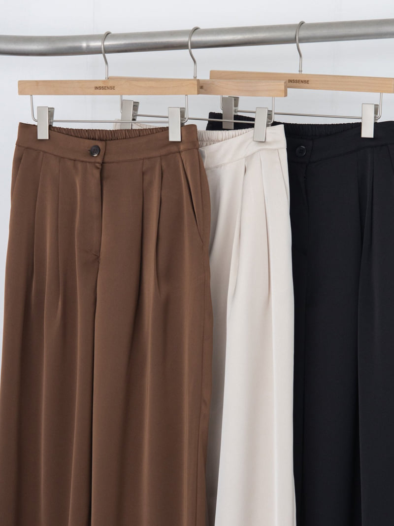 Inssense - Korean Women Fashion - #momslook - Pin-tuck Silky Banded Wide Trousers  - 12
